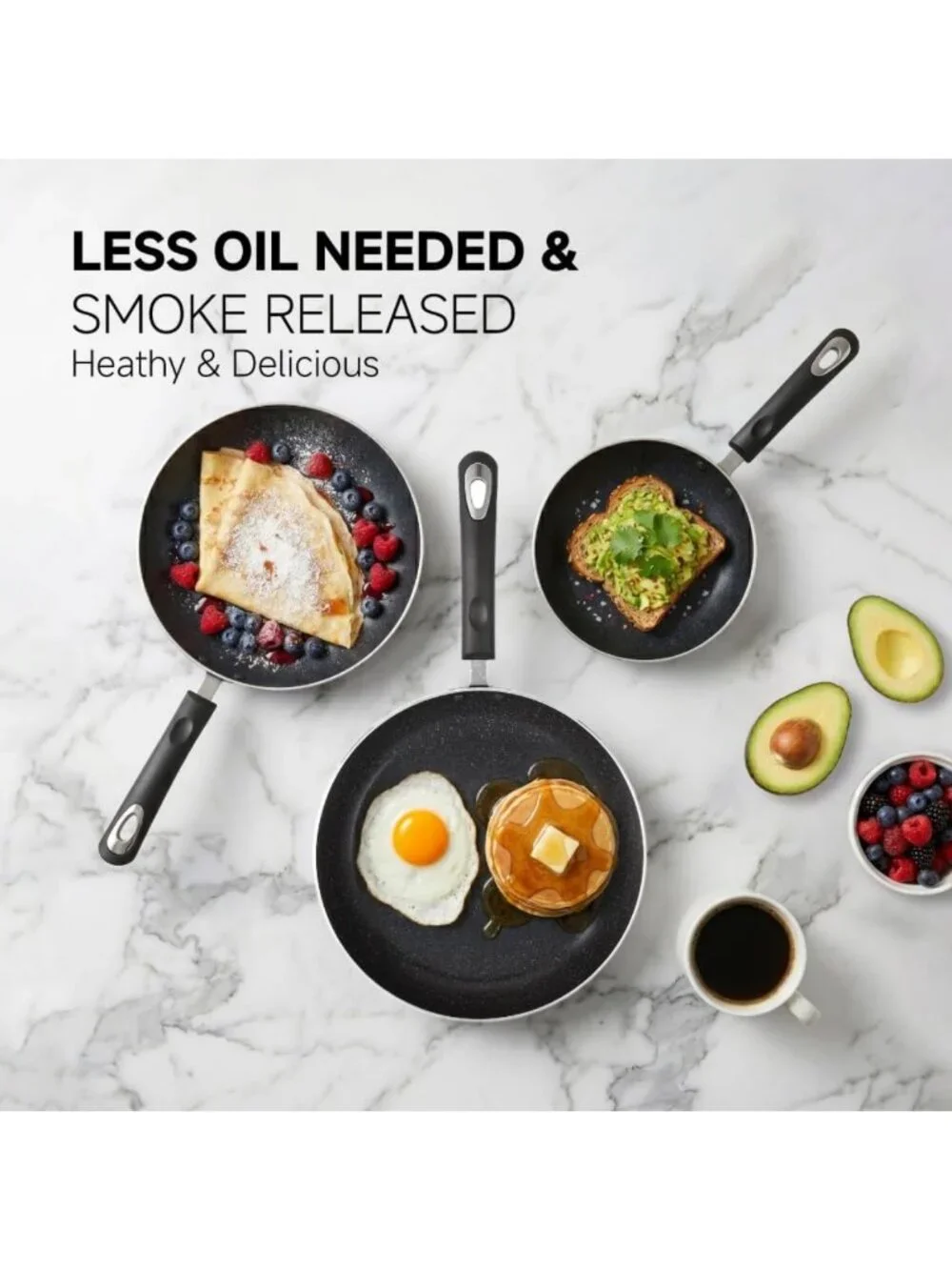 Nonstick Frying Pan Set - 3-Piece Skillet Set for Induction Cooktop, 8